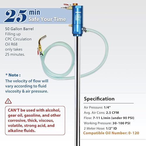 Miniatura 2 de FIRSTINFO A1182US Bomba neumática de tambor de aceite (11) para cubostambores de 50 galones y recipientes abiertosrecipientes, transferencia rápida