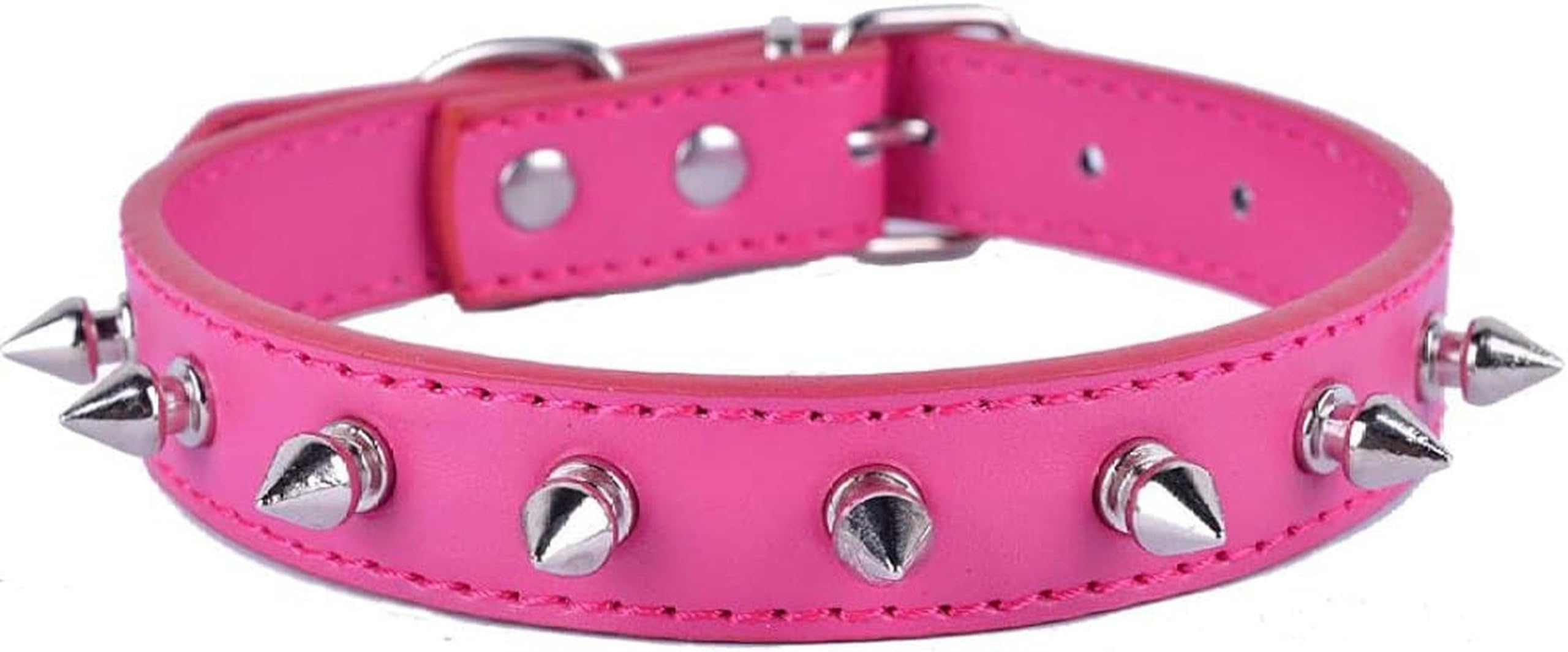 Hundehalsband mit Nieten und Spikes, Pu-Leder, für kleine Haustiere, Hundewelpen, Umhängeband, Rot, Schwarz, Lila, Farben, Größe SM L-Blau-S