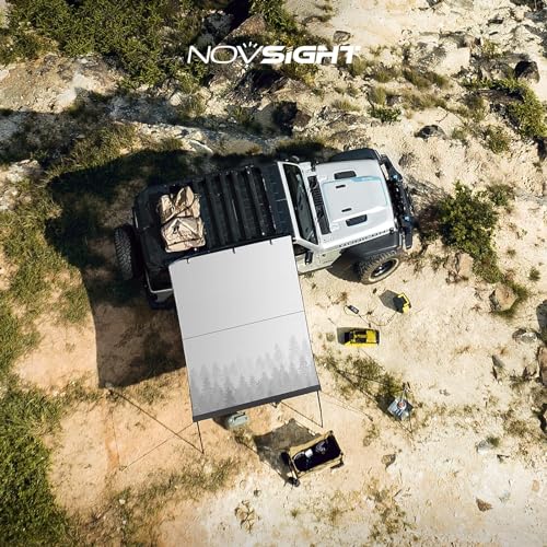 NOVSIGHT Vehicle Awning, 6.6x6.6ft, 5000mm PU Adjustable Height Aluminium Roof Rack Awning Pullout Retractable Awning Side Awning for Jeep/SUV/Truck/Van