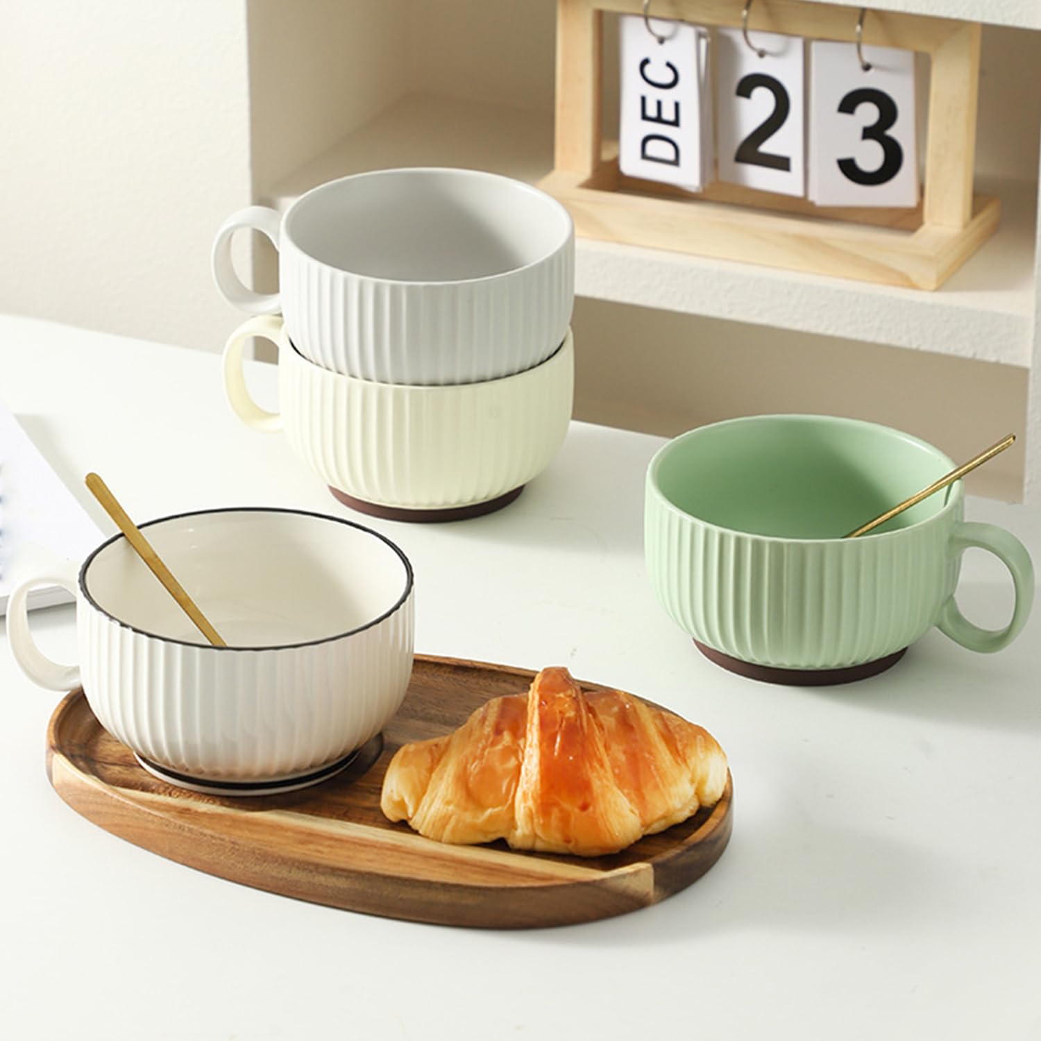Taza de sopa con tapa, 450 ml, tazón de sopa para microondas, taza de sopa de cerámica pequeña (gris)