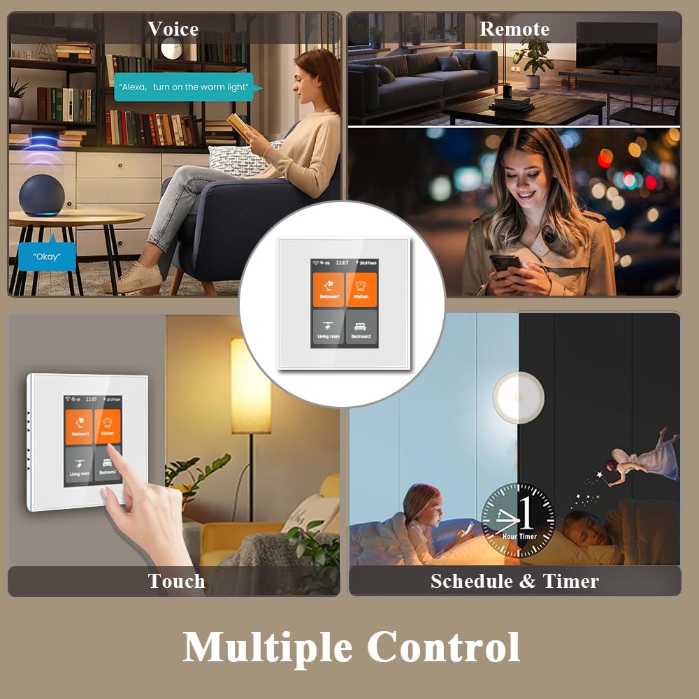 LANBON Interruptor de luz inteligente L8-HS4 de 4 velocidades con aplicación Smart Life/Homekit/Smart Living compatible con Alexa y Google Home, cable neutro requerido, no requiere hub