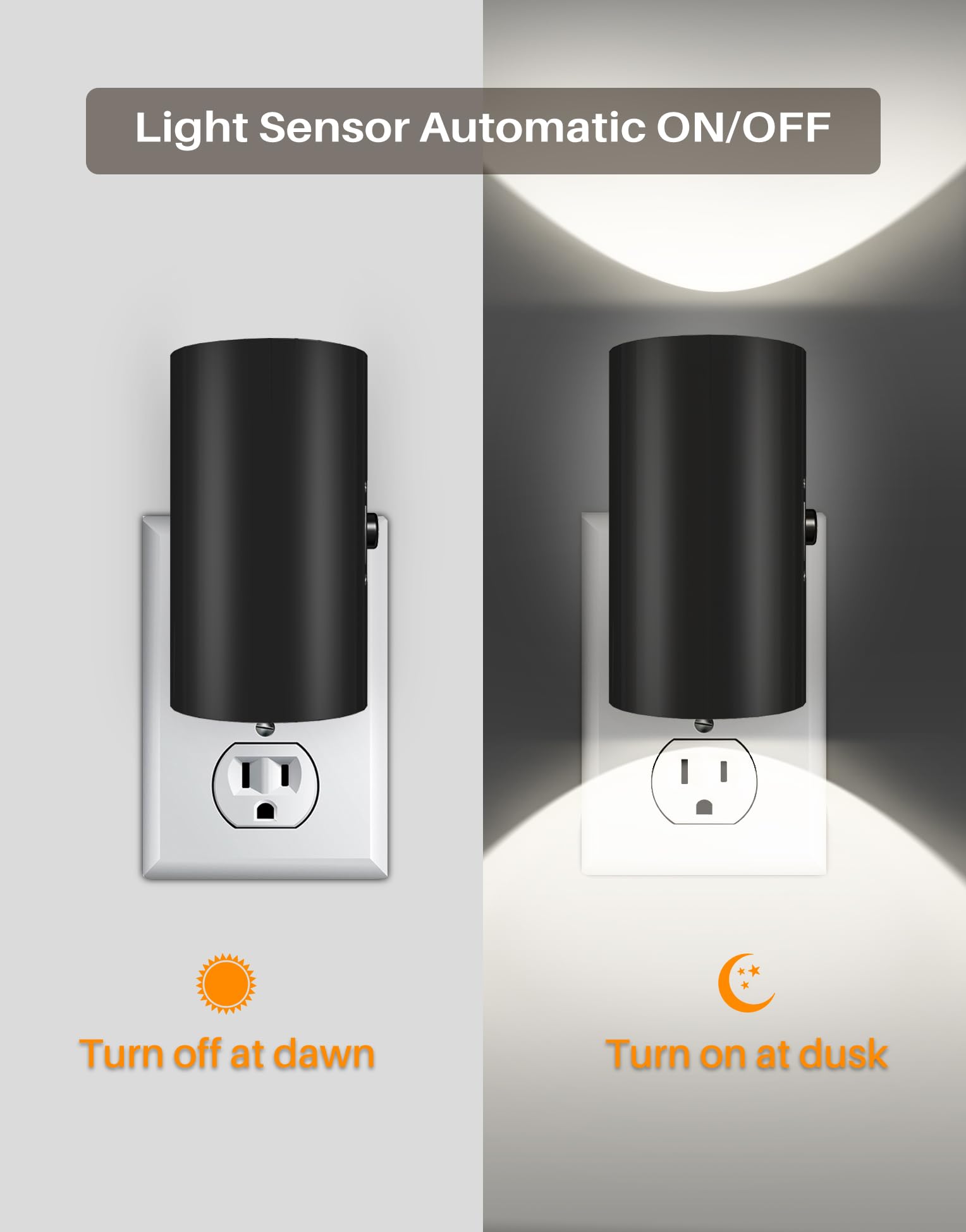 Luces nocturnas enchufables en la pared, luz nocturna LED con sensor de luz, luz de pared de brillo ajustable de 0 a 100 lm, luz blanca diurna de 5000 K, 2 luces nocturnas automáticas regulables para