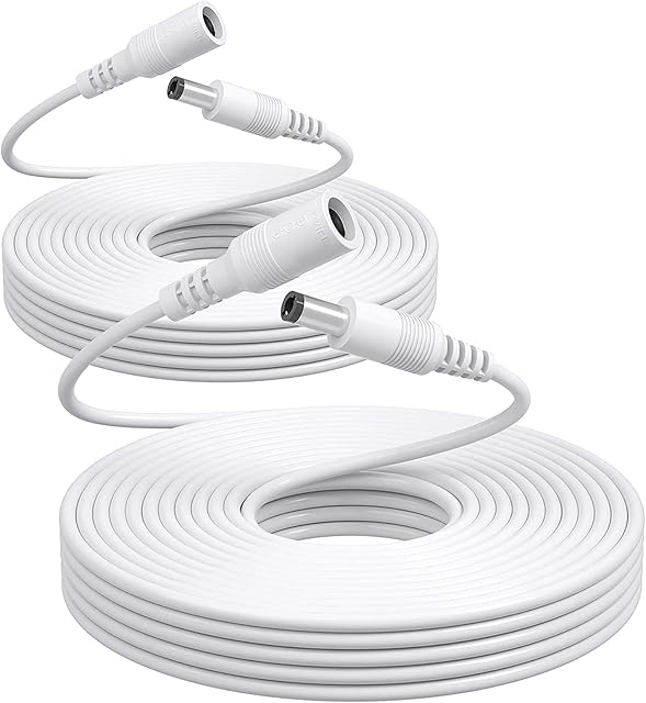 Auroh Pack of 2 - 5 Meter DC 12V CCTV Power Extension Cable White - 2.1 x 5.5mm Male to Female, Power Supply Adapter Extender Cord for CCTV Security Cameras, DVRs, LED Strips, Routers