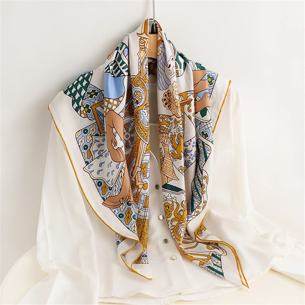 BATLAM Sarga de Seda Blanca Crema Pañuelo de Seda Que combina con Todo Cuadrado Grande Bufanda de Seda de Morera Chal (Color : A, Tamaño : Talla única) (A Talla única) (A Talla única)