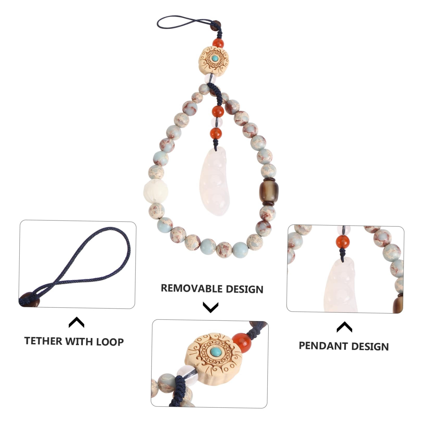 Housoutil 3 Piezas cadena de telefonía móvil smartphone celulares pulsera de cadena de llave de cuentas para celular cordón de teléfono lanyard cuerda para telefono telefonica