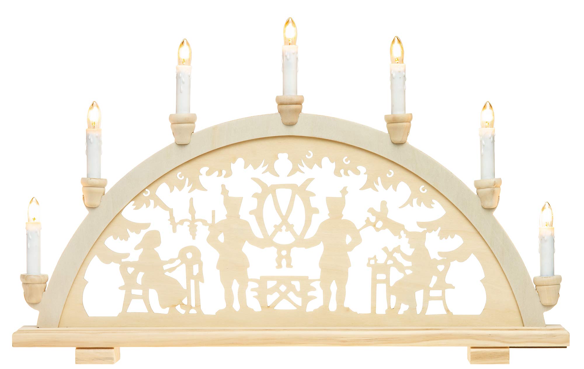 SIKORA LB33-7 klassicher Holz Schwibbogen beleuchteter Lichterbogen mit 7 Kerzen Deko Weihnachten Motiv Bergmann Deko Weihnachten Breite ca. 59 cm