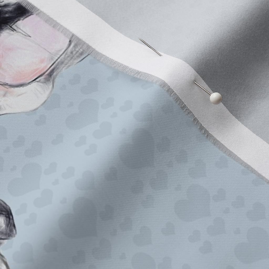 Spoonflower Fabric - Happy Bulldog Blue Hearts Puppy English Dog Printed on Organic Cotton Sateen Fabric by The Yard - Sewing Quilting Apparel Home Decor