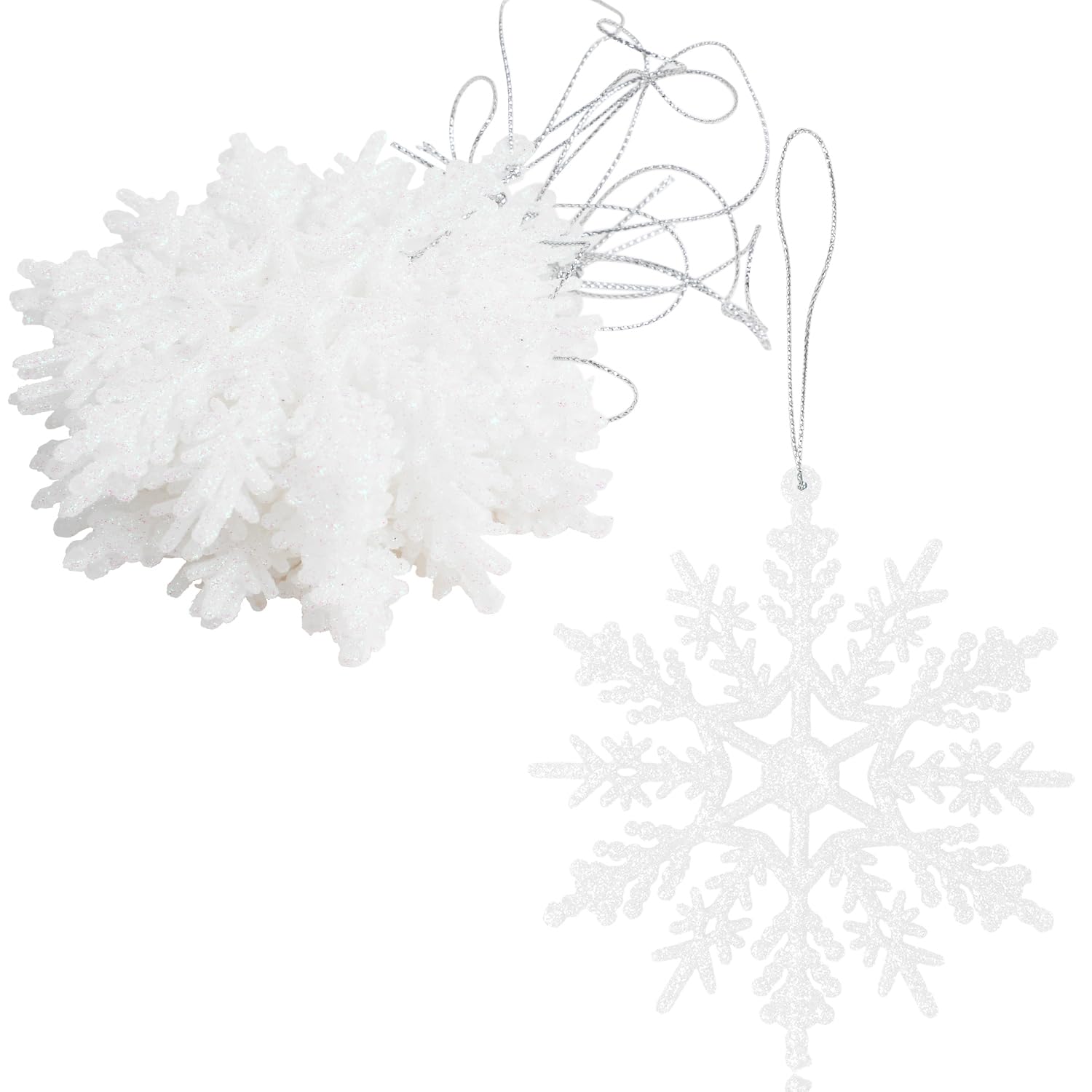 Veylin White Christmas Hanging Decorations, 12Pcs Glitter Snowflake Ornaments For Trees (White)