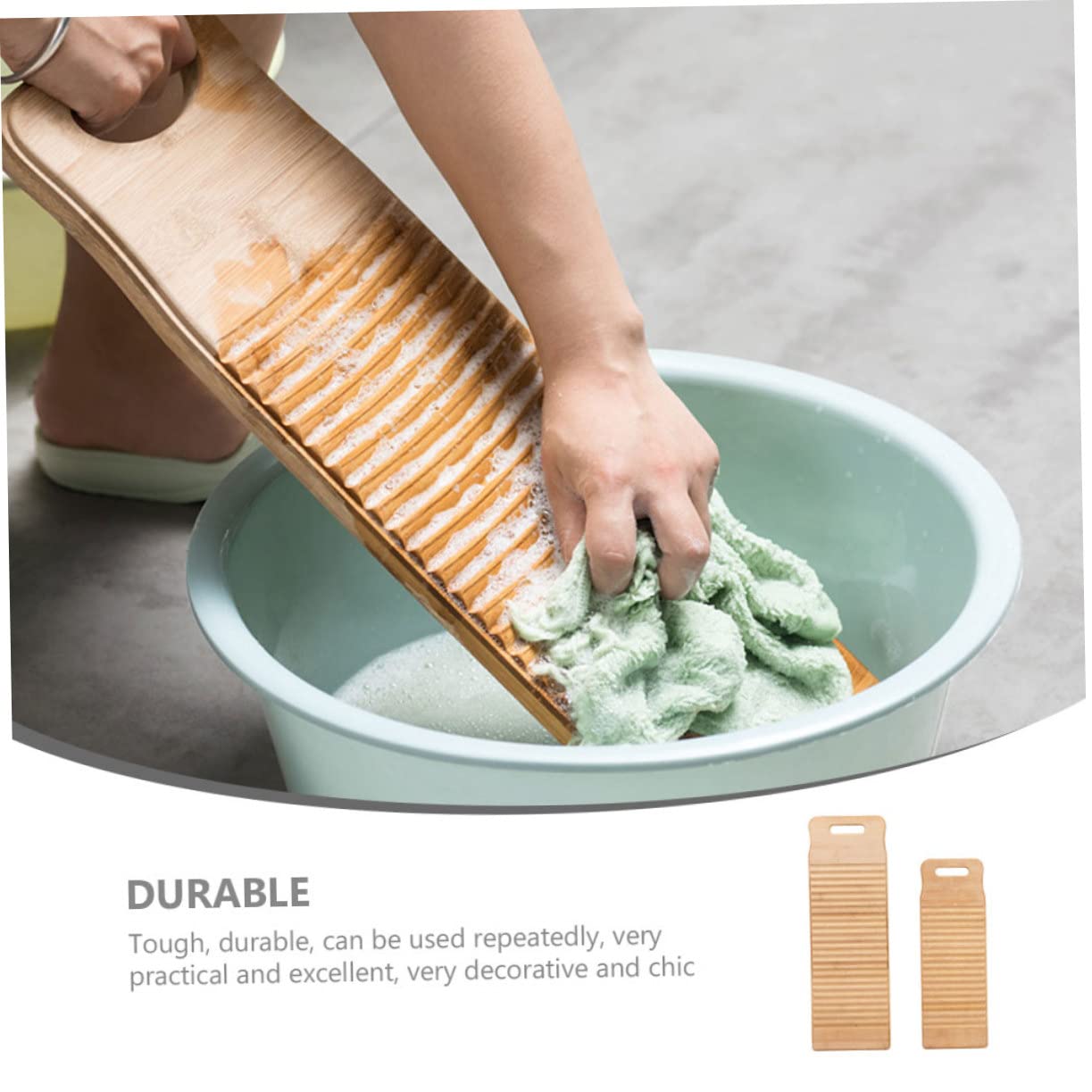 Kleiner Waschbrett aus Bambus, 2 Stück, Beige, für Handwäsche
