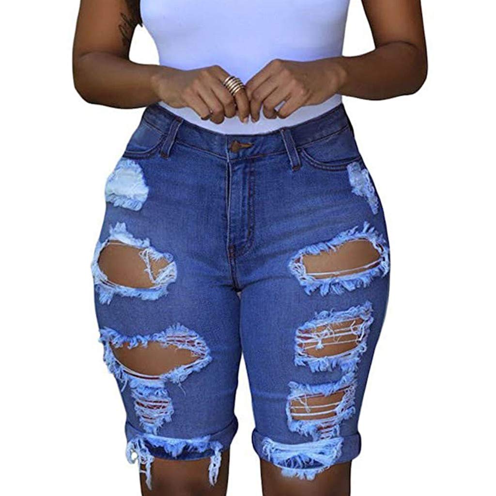 Frayed Hole In Denim Shorts Women's Cut Off Denim Shorts High