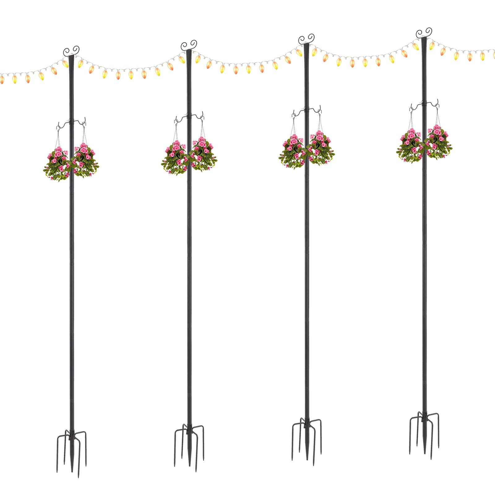 Lichterkettenmast 2.7m Stangen zum Aufhängen von dekorativen Lichtern, Lichterketten, Weihnachtsbeleuchtung aus Eisen, Lichterketten für den Außenbereich, für Fest,Party,hochzeit,Geburtstag (4)