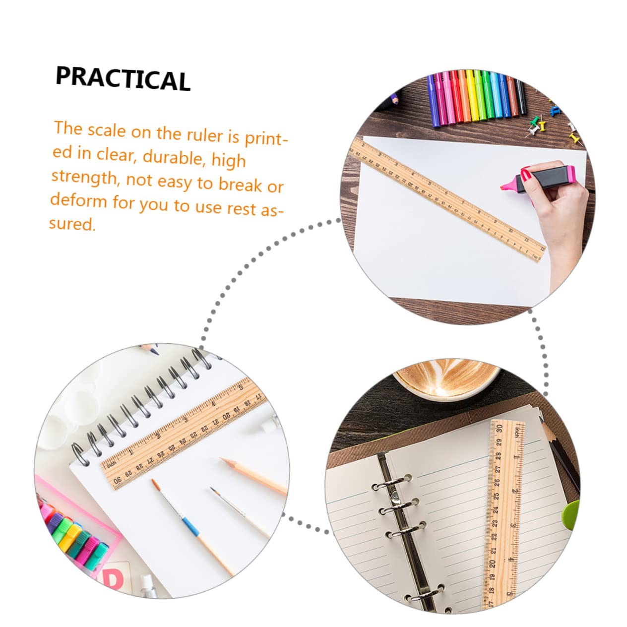 Operitacx Righello Multifunzione 30cm a Doppia Scala in Legno 72 Pezzi | Decorazioni Scuola, Materiale Scolastico per Disegno e Cancelleria, Righello per Scuola Scala Chiara