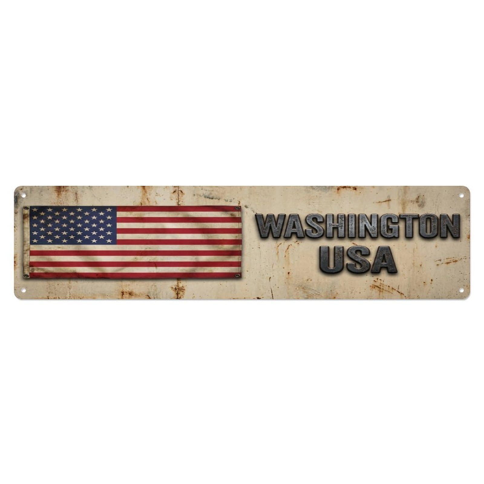 Okahys 4X16inch(10X40cm) Vintage Washington Usa Flag Decor Rustic Travel Metal Tin Sign