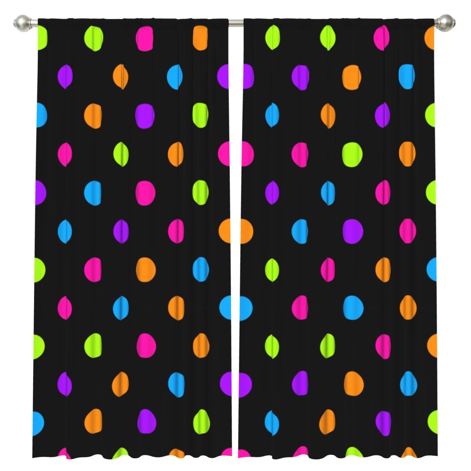 InOmak Black Background With Colored Circles, 2 Panels Window Curtains 52 x 84 Inch Blackout Curtains for Living Room Bedroom