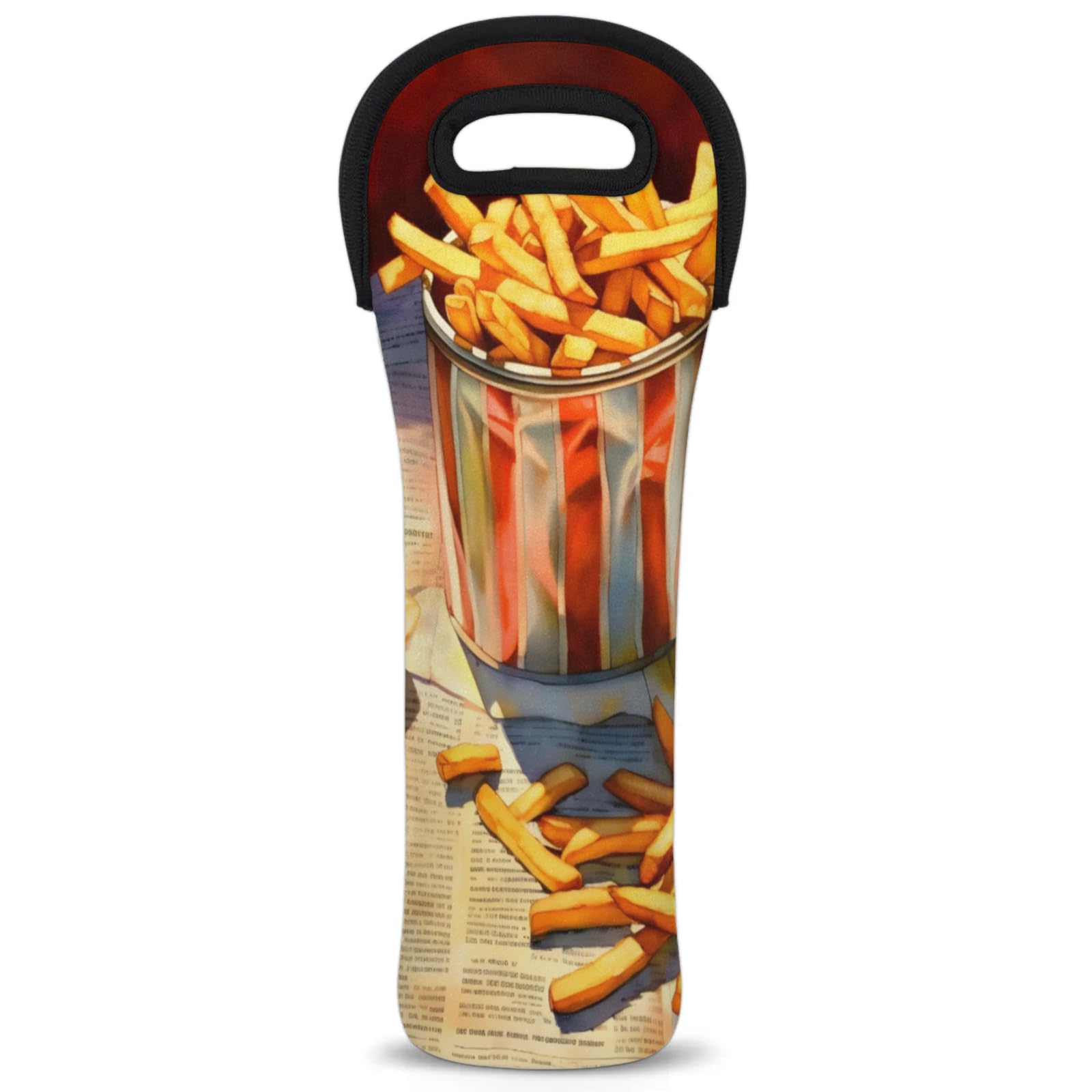 Neoprene Wine Tote Carrier Bag for Wine,Water, Champagne, Beer, Baby Bottles 15.6 x 5.1 Inches, Protective Wine Bag,Fries Food