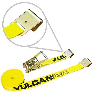 VULCAN Ratchet Strap with Flat Hooks - 2 Inch x 20 Foot - Classic Yellow - 3,300 Pound Safe Working Load