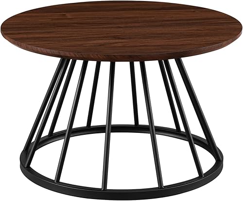 Miniatura 7 de Walker Edison Vivv - Mesa de centro redonda moderna con base de metal, 30 pulgadas, nogal oscuro