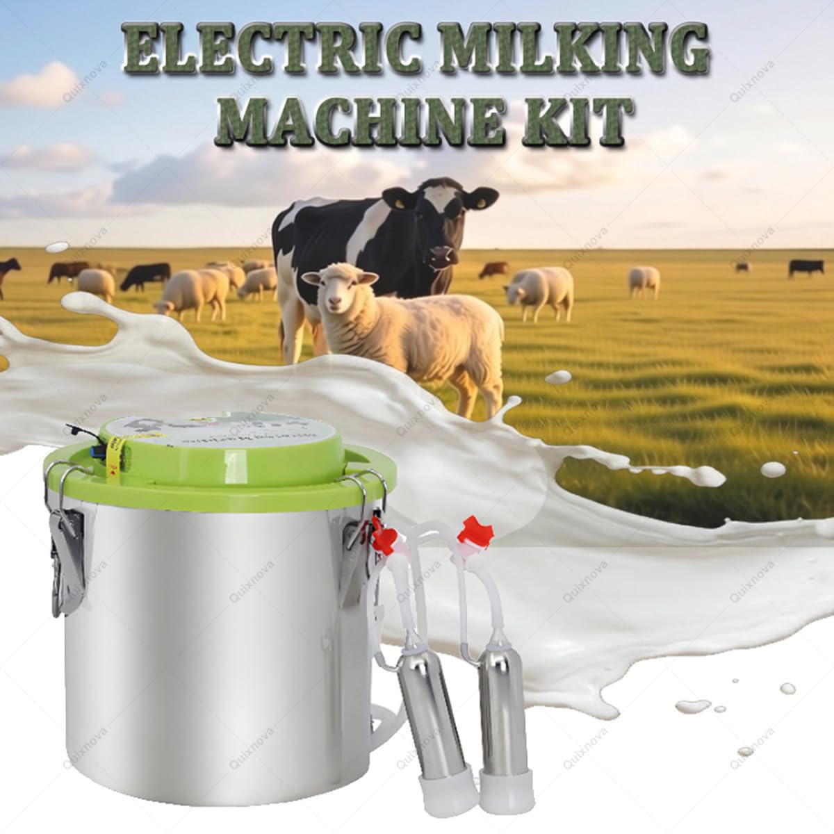 Mungitrice Portatile a Doppia Testa in Acciaio Inox da 8/12 Litri per capre, Mucche, capre e Pecore, Ideale per Uso Domestico e agricolo - Arresto Automatico della mungitura 8L