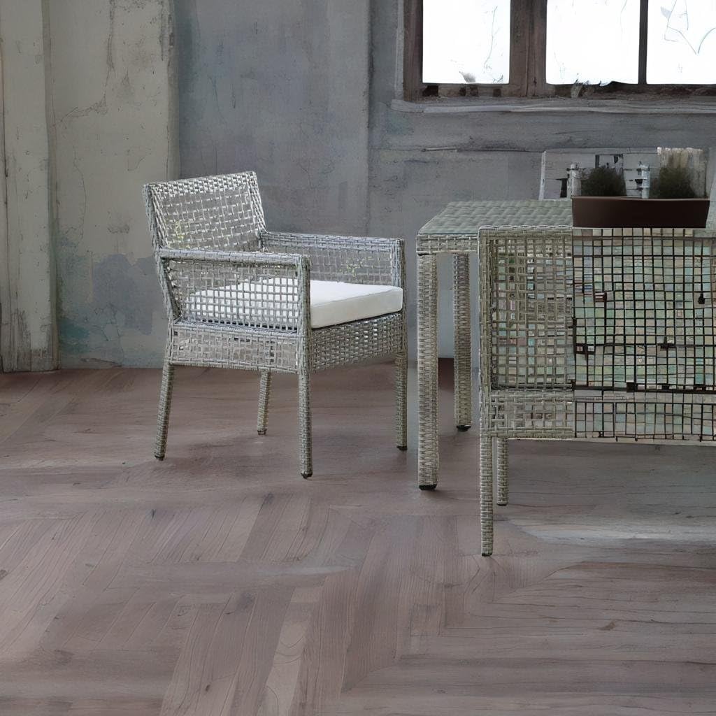 Ergode Aura Outdoor Patio Dining Arm Chair - Stylish Gray Wicker, Aluminum Frame, All-Weather Cushion