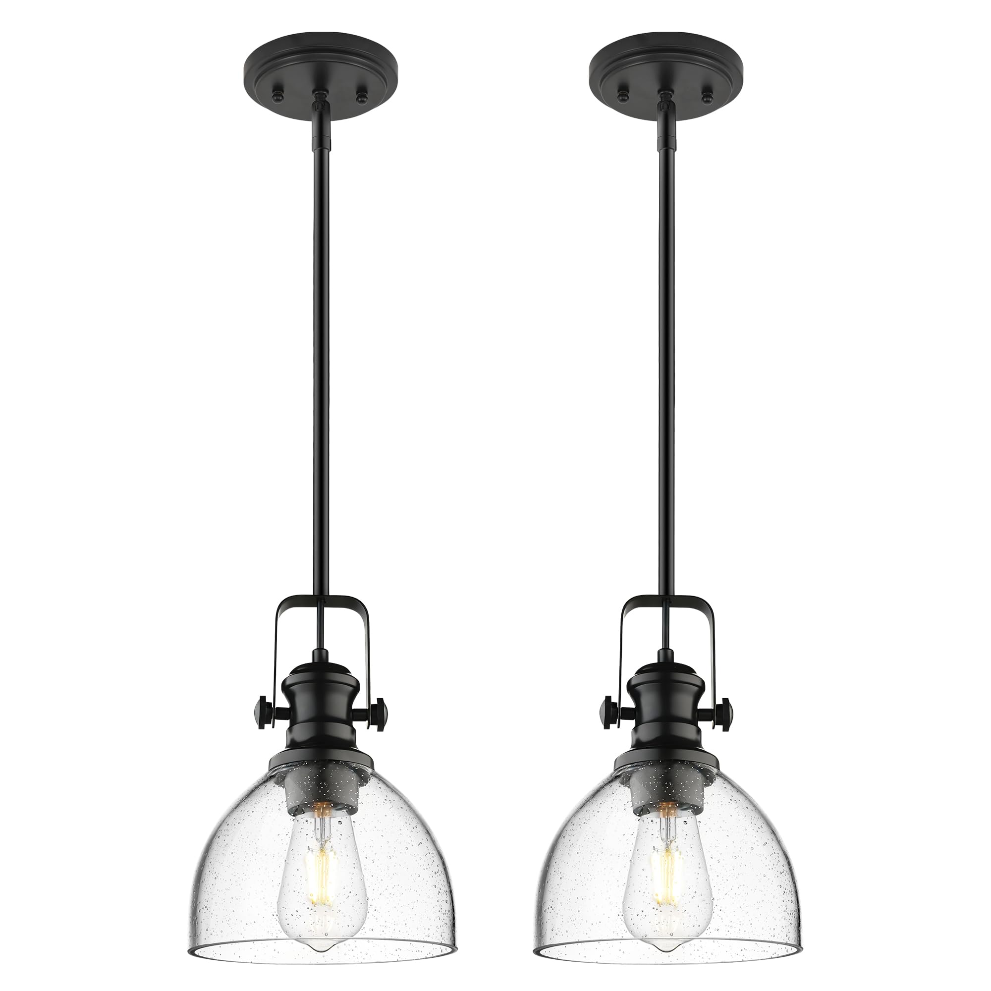 7.5" 2-Pack Black Pendant Lights Kitchen Island, Seeded Glass