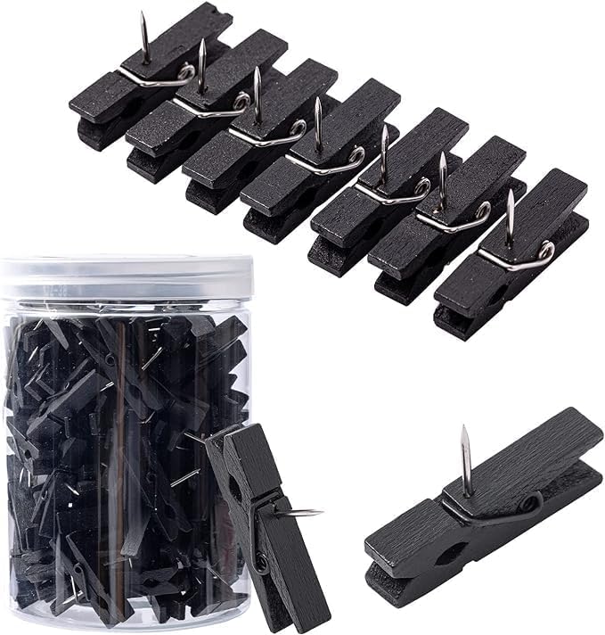 100 chinchetas con clips de madera, duraderas, decorativas, chinchetas para tablero de corcho, obras de arte, notas, fotos, proyectos de manualidades, oficinas y hogares