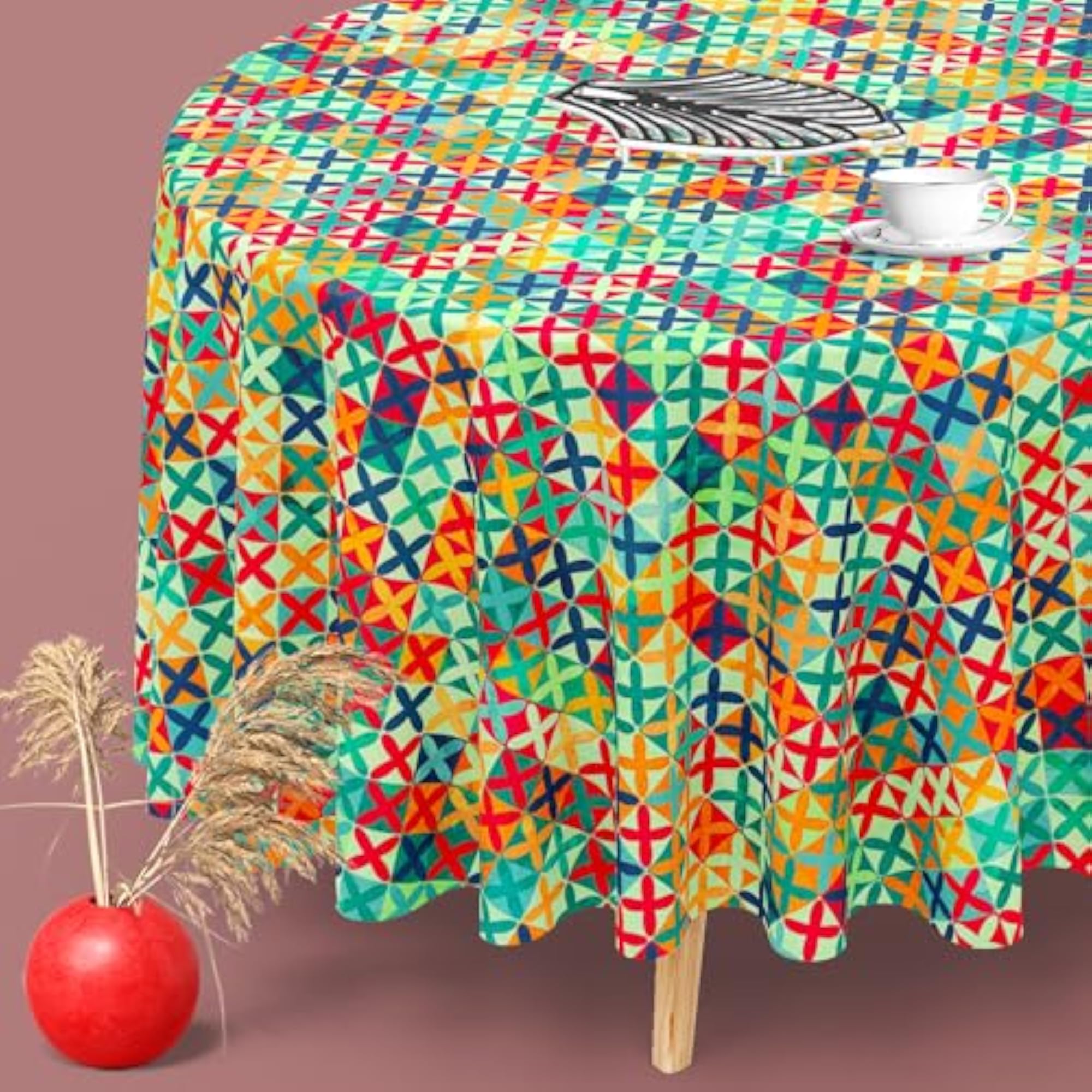 Colored Crosses Cotton Canvas Table Cloth Cover for Dining & Center Table