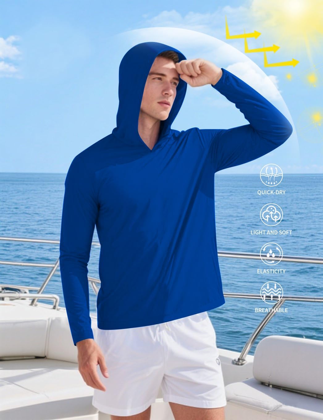 Gary Com Packs Mens Long Sleeve Work Pullover Sun Protection Hooded Shirt Quick Dry Comfortable Shirt for Workout Fishing