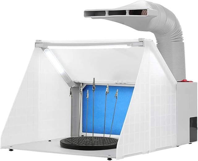 Portable Spray Booth Hose Kit with 3 LED Light Tubes, Turn Table for Airbrush Model with Filter Extraction