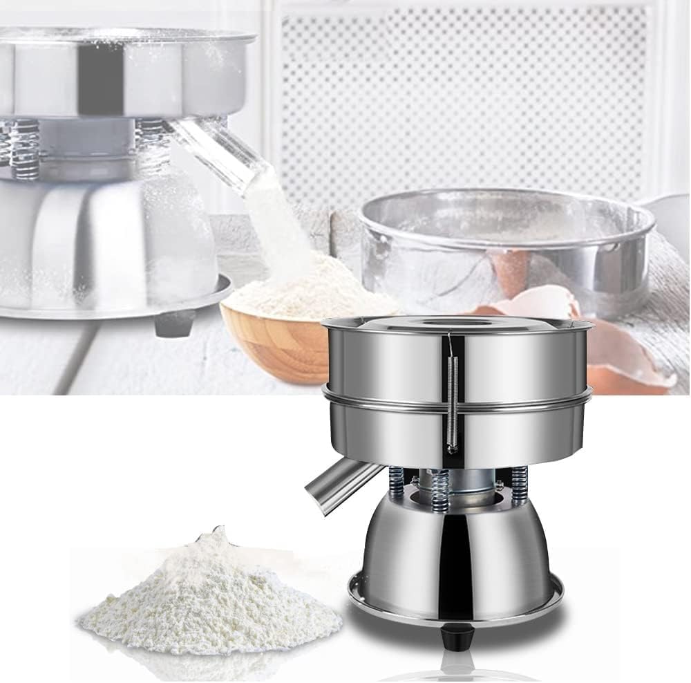 Flour Sifter, Stainless Steel Automatic Sieve Shaker Machine, Baking Fine Mesh Strainer Filter, Round Sifter for Straining Rice Powdering
