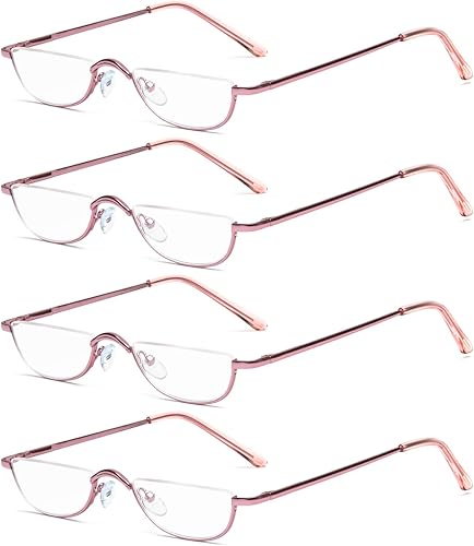 Vista 26 de KoKoBin Lentes de lectura de media lectura, 2 pares de lentes con marco de metal de medio borde, lectores de bisagra de resorte con bolsa de cuero