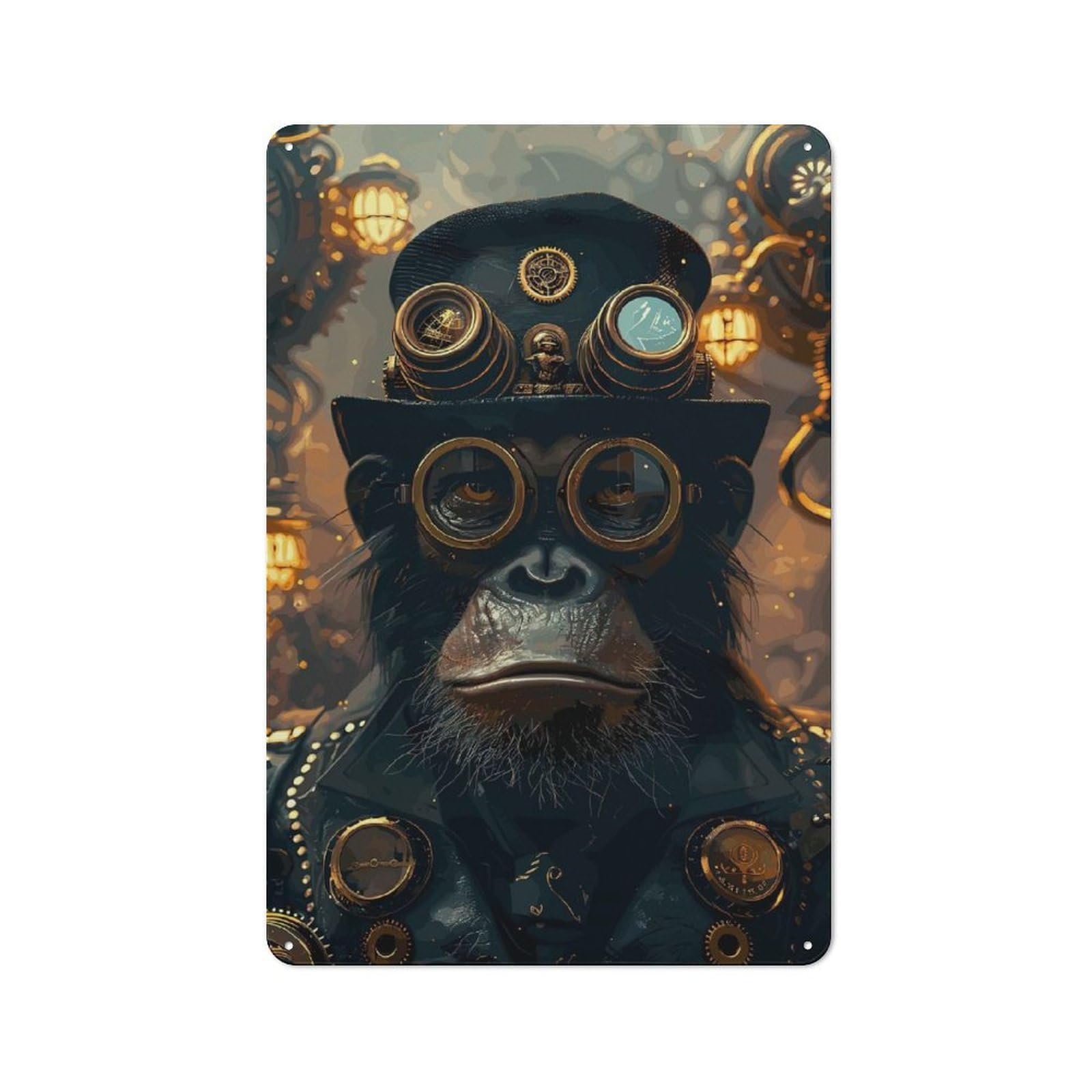 Junmoney Steampunk Animale Ape Rustic Tin Wall Plaque 30X20cm For Garage Or Workshop, For Garage Decor Fans, For Retro Home Interiors
