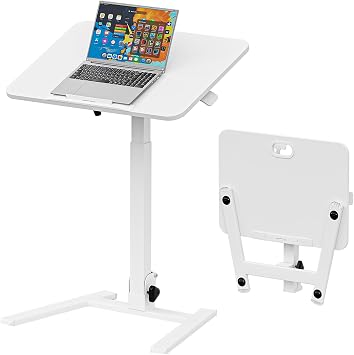 25 Inch Mobile Foldable Standing Desk for Home Office, White | 180 Tiltable Desktop, Height Adjustable, No Assembly Computer Workstation, Portable Rolling Laptop Table, Sit-Stand Desk