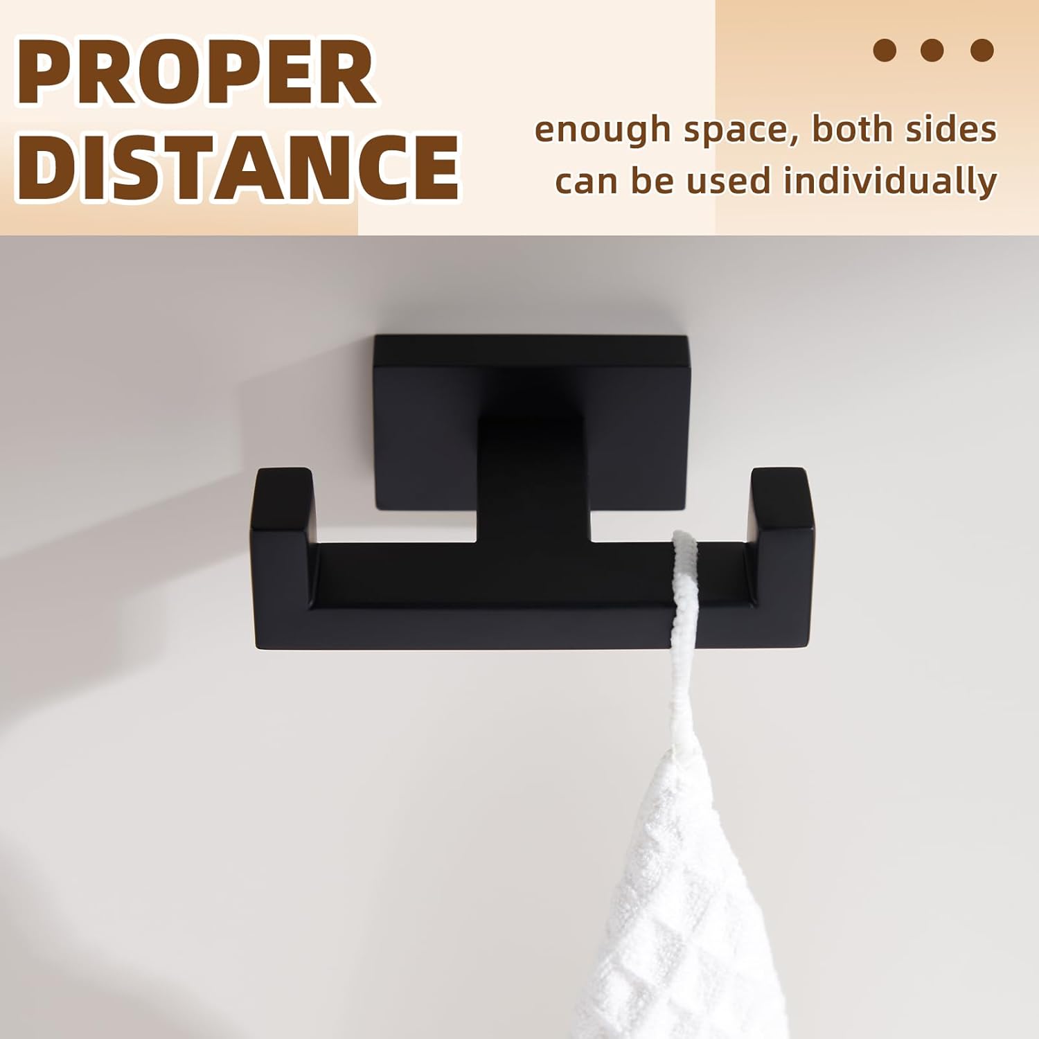 APLusee Double Robe Towel Hook, 304 Stainless Steel Square Dual Coat Hook, Utility Bath Kitchen Storage Hanger Holder, Matte Black
