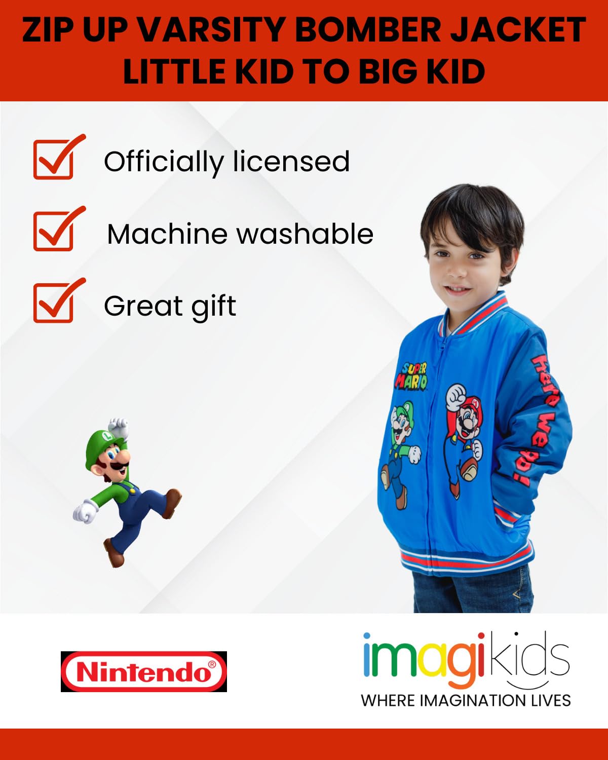 Super Marionintendo Zip Up Varsity Bomber Jacket Little Kid To