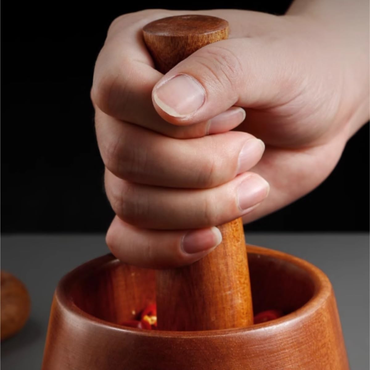 Mörser Stößel Küche Manuelle Knoblauchpresse Aus Holz for Den Haushalt, for Kochen, Pfeffermühle, Stößel-Set Knoblauchschleifwerkzeug