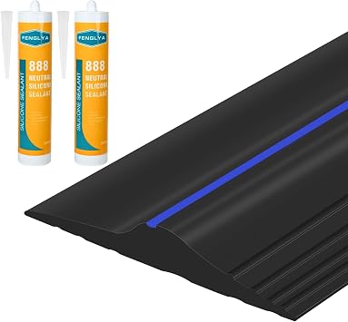 ToLanbbt 20Ft/6M Universal Garage Threshold Seal Strip with 300ml Black Sealants/Adhesives, Garage Door Bottom Weatherproof Strip Rubber DIY Weather Stripping Replacement Black-Blue Line
