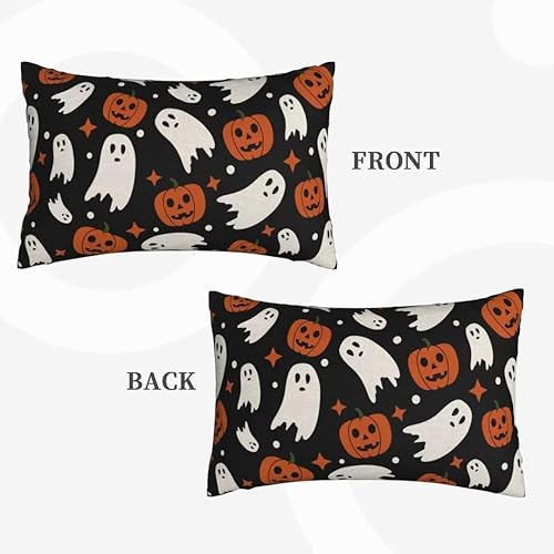 Miniatura 2 de Sunshineyan Fundas de almohada de Halloween de 12 x 20 pulgadas, juego de 2 fundas de almohada de calabaza fantasma, fundas de cojín naranja y
