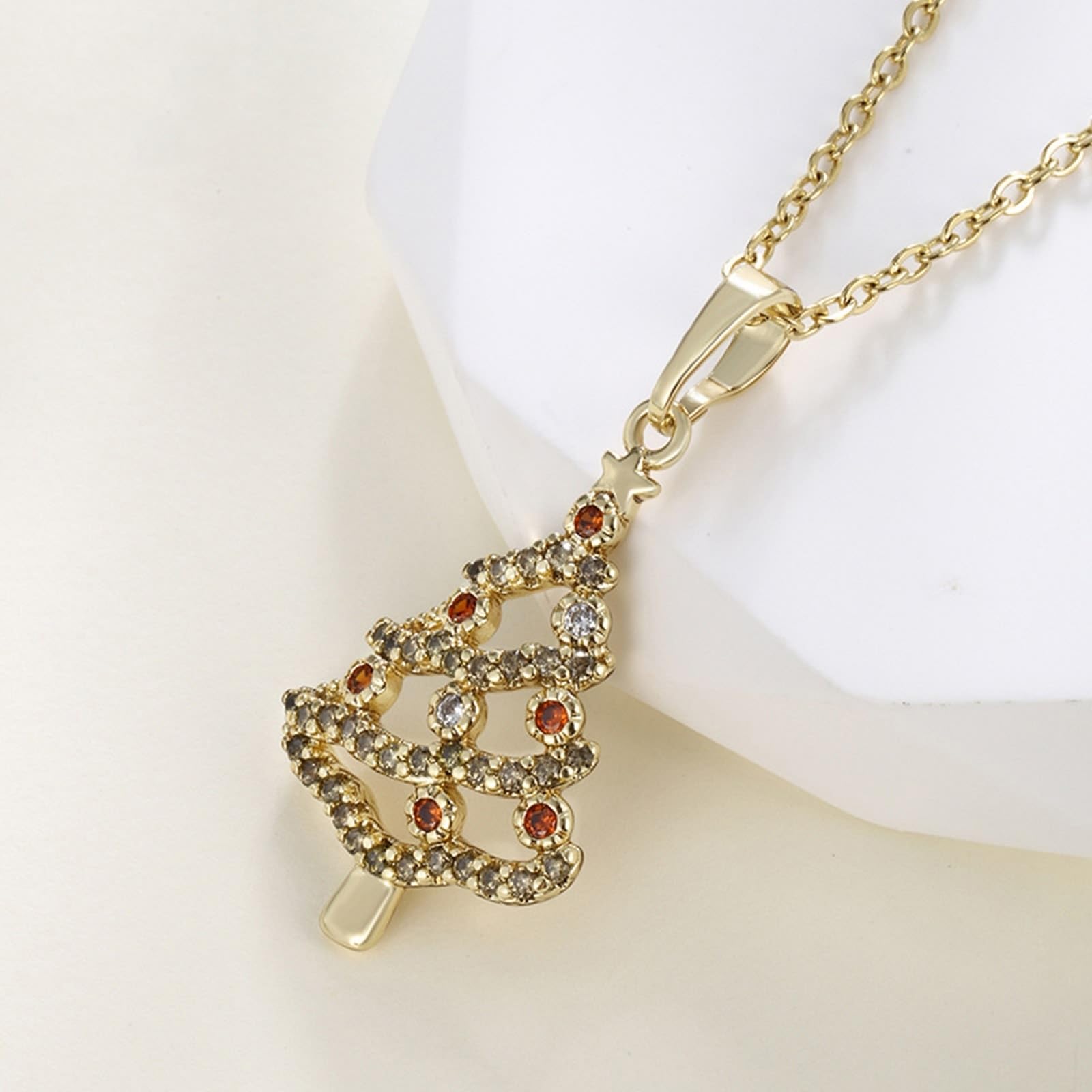 Naszyjnik 9K/14K/18K złoto z diamentem, zawieszka choinkowa 45 cm