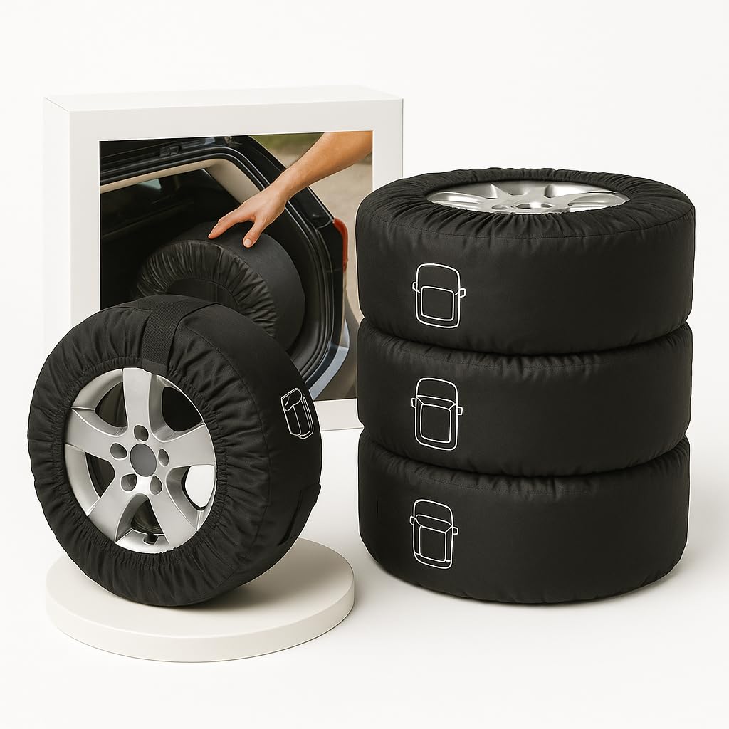 4x Reifenschutzhülle – strapazierfähige Reifenhüllen Set aus Polyester für Sommer- & Winterreifen bis 280 mm Breite, 76 cm Ø – Reifenaufbewahrung tasche mit Tragegriff