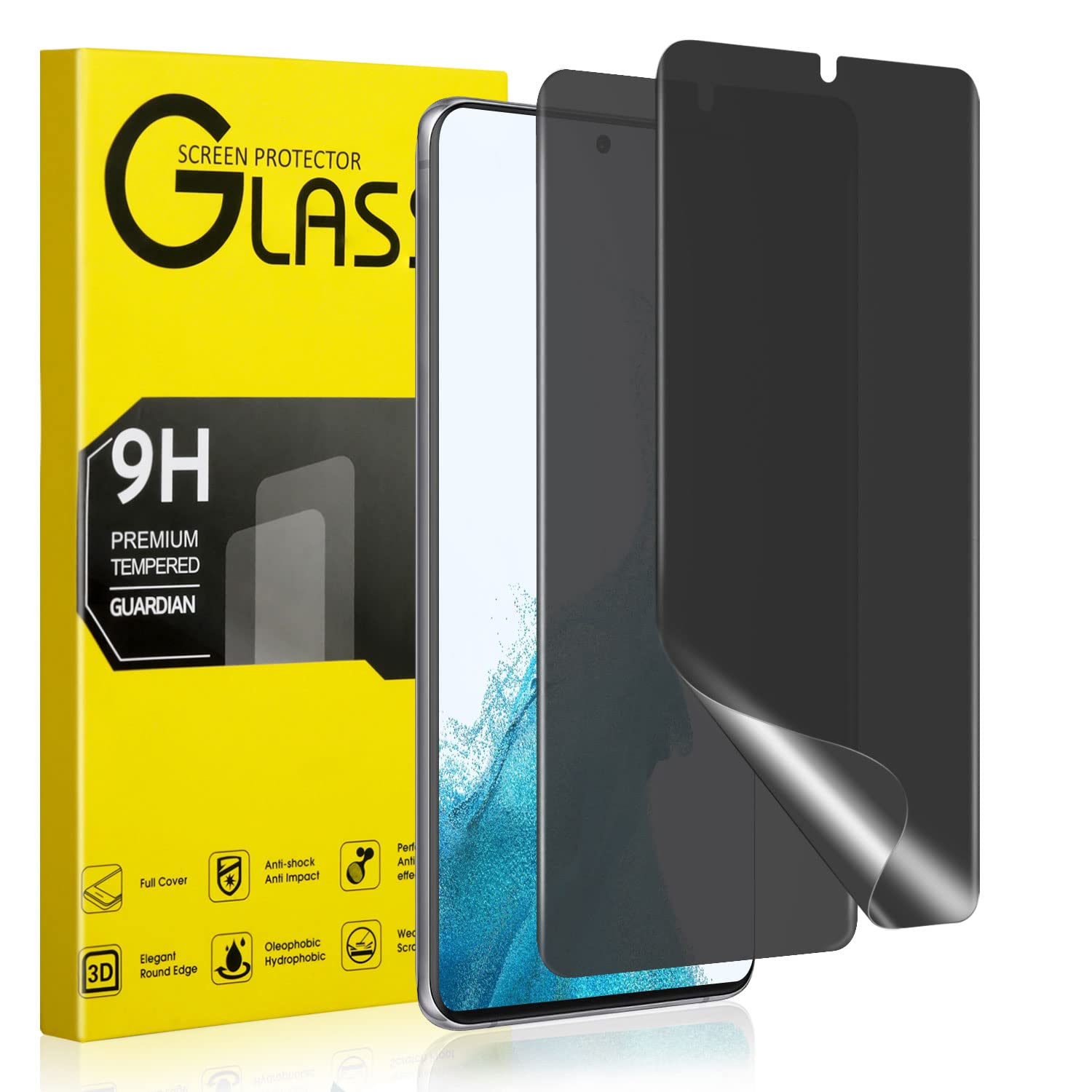 Maxwolf Galaxy S22 Privacy Screen Protector, [Anti-Spy] [Case Friendly] [Full Coverage] [Support in-Screen Unlock] Premium Flexible Film TPU Screen Protector for Samsung Galaxy S22 5G [2-Pack]
