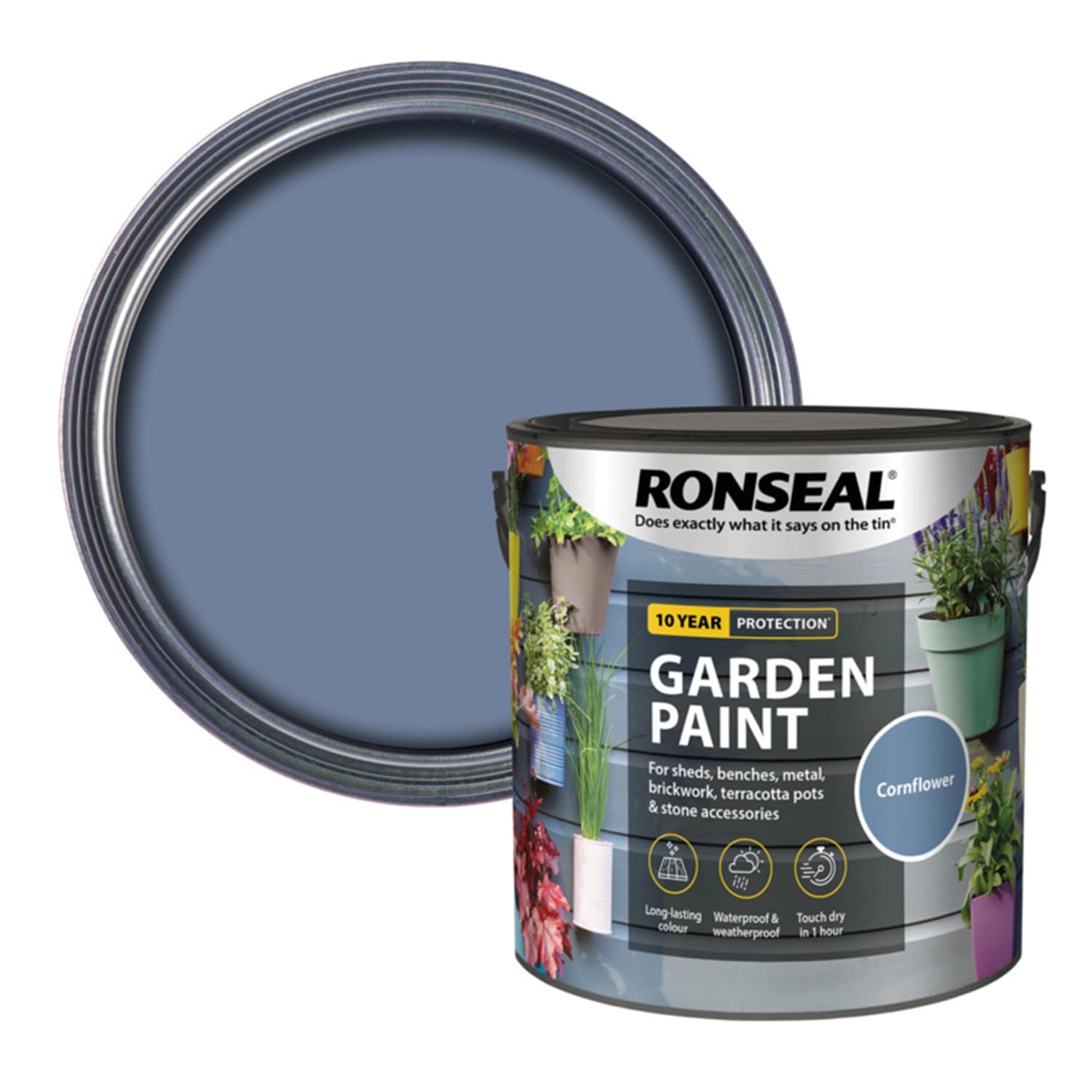 SAVING HUB 2.5L Garden Paint - Exterior Wood Paint Tin - Garden Furniture Colors Paint Outdoors - Benches, Metal, Brickwork, Plants Pots Paint - Fade Resistant (Cornflower)