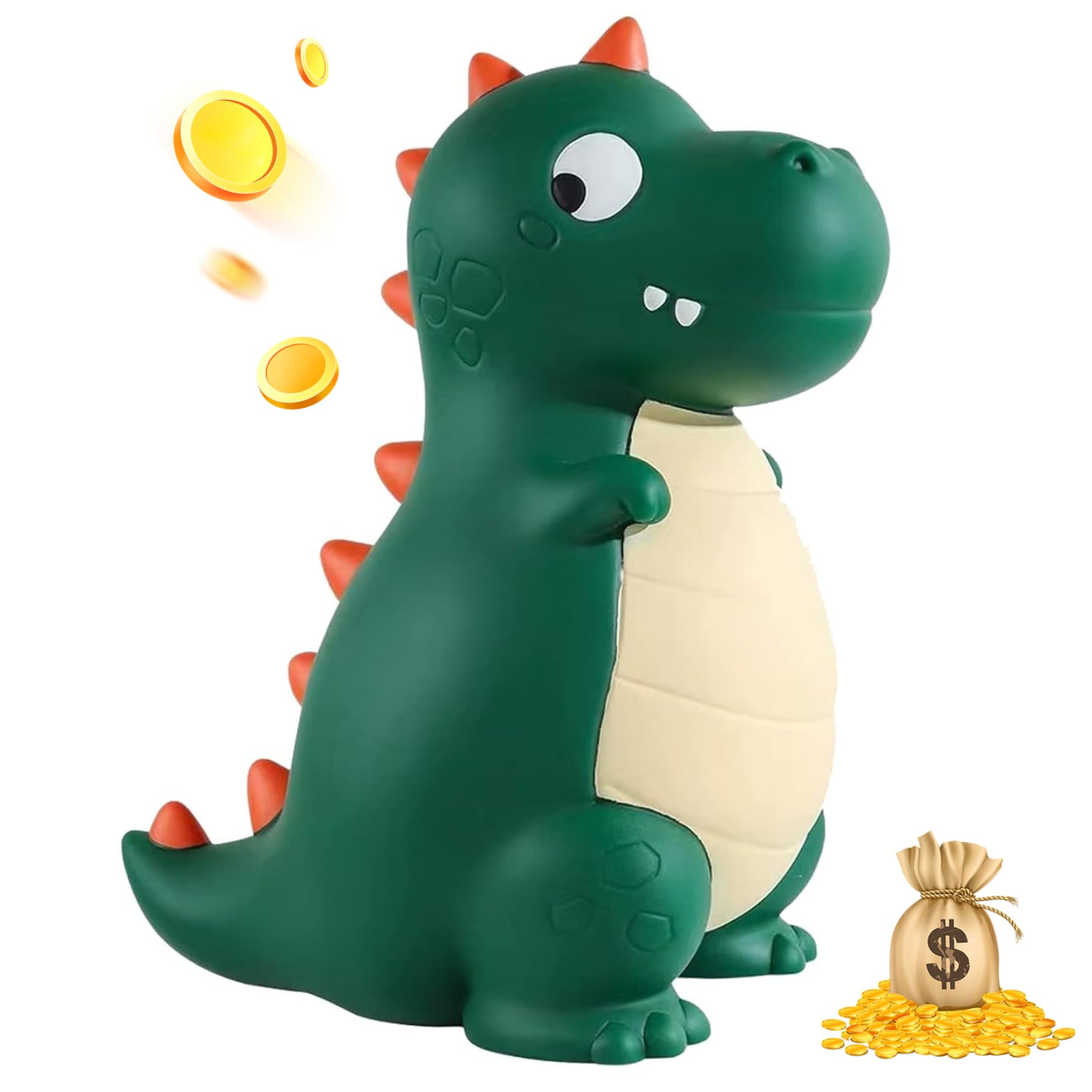 Tirelire dinosaure pour enfants incassable de 21cm verte en plastique souple