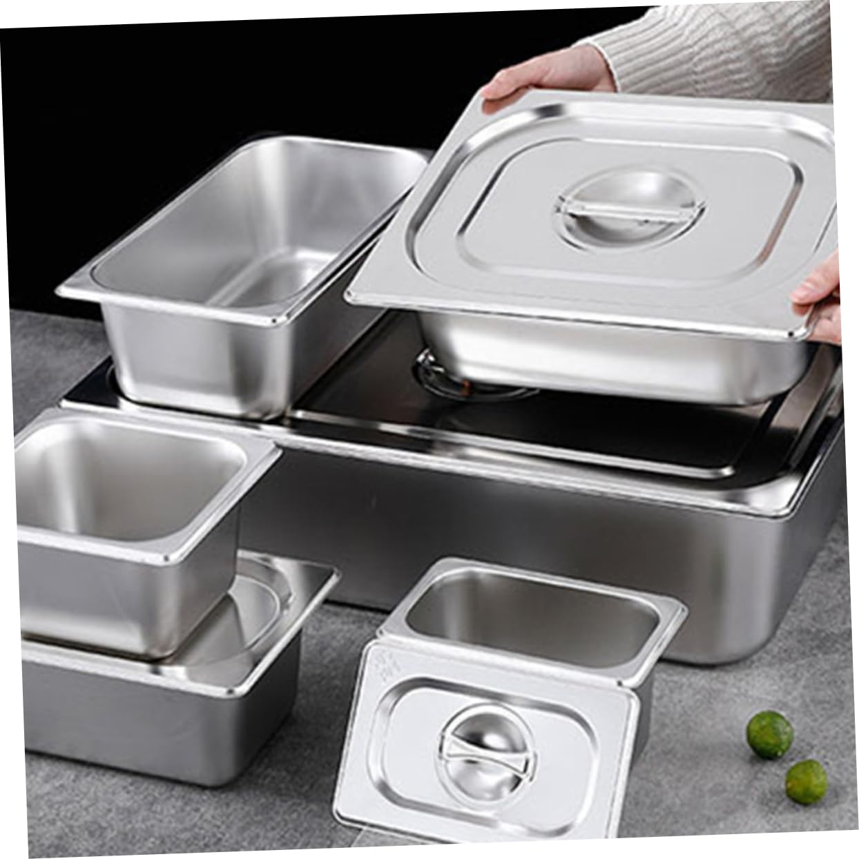 PRETYZOOM Piatto da Buffet Rettangolare 2 Set in Acciaio Inossidabile