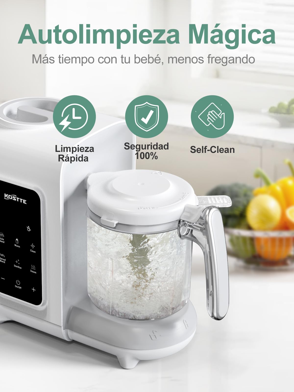 Robot Cocina Bebe 6 en 1, Multifunción Procesador de Alimentos Bebe, Limpieza Automática, Esterilizado, Recalentar, Descongela, Comida variada para tu bebé