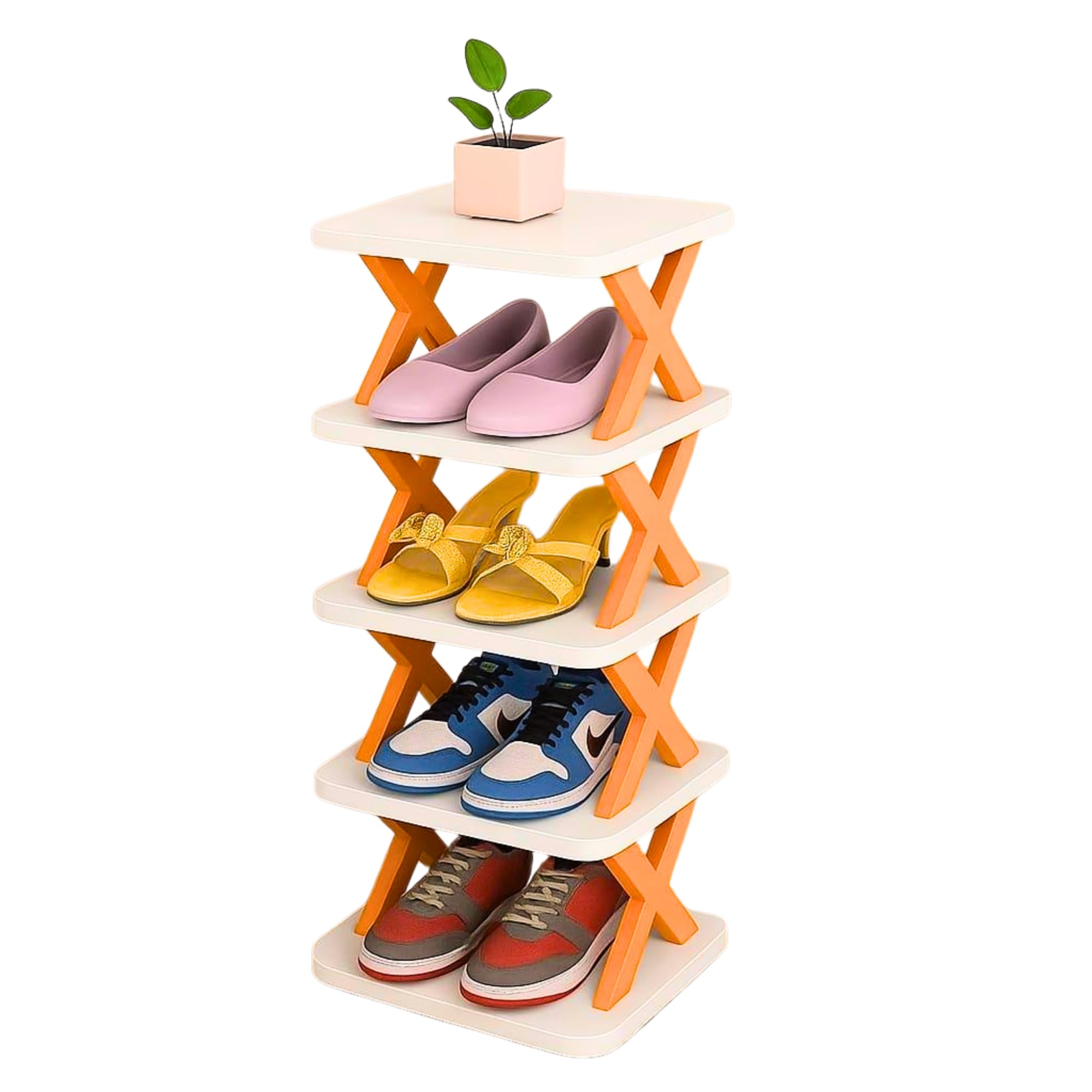 STELITE Plastic Shoe Rack for Home | Stackable & Collapsible Shoe Stand Organizer for Bedroom & Multipurpose Footwear Storage Shelf | Easy Assembly – Orange (Orange, 4 Layer Shoe Rack)-image-36