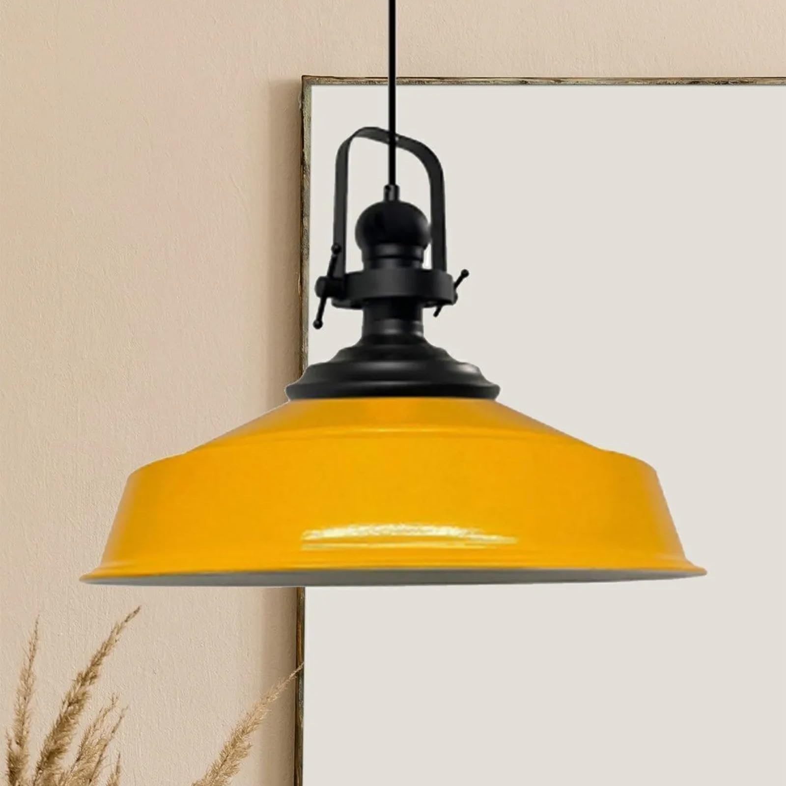 bamyum Asletl Pendant Light Vintage Metal 40 cm, Lamp Shades Ceiling, Kitchen Lights Ceiling E27, Industrial Lamp Shades Ceiling, Metal Pendant Light Fitting for Living Room Yellow