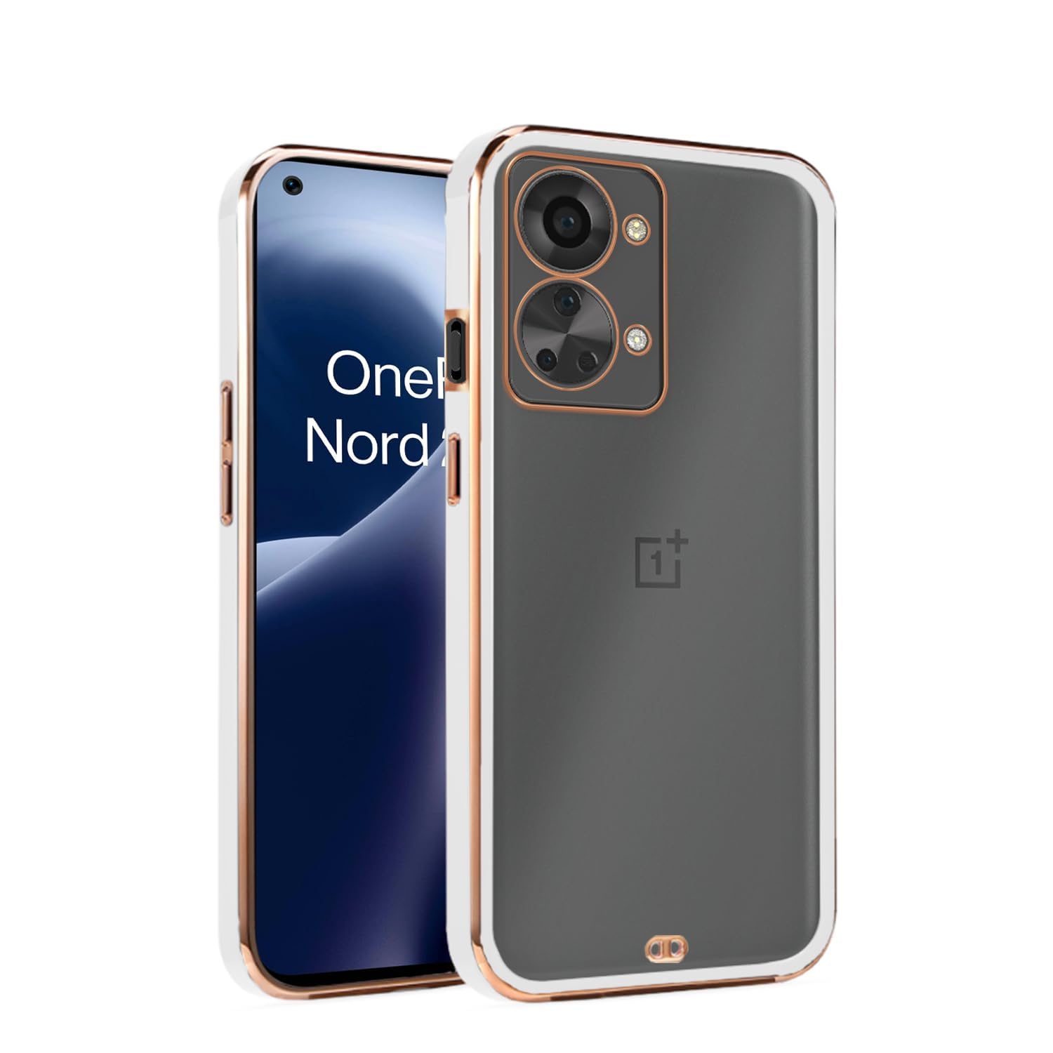 Amazon Basics Back Cover for Oneplus Nord 2T 5G| Gold Electroplating Transparent Chrome Bumper Case (White)