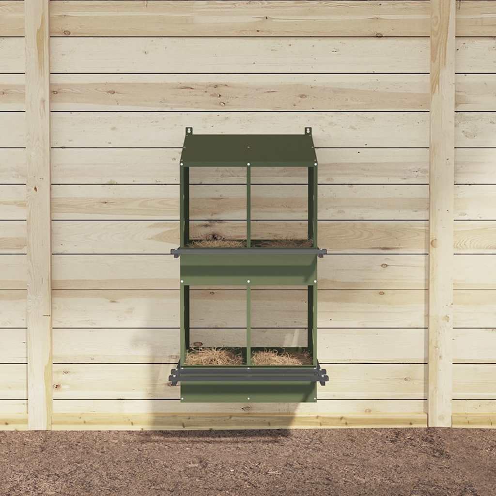Nido per polli con 4 scomparti, in metallo verde oliva, robusta lamiera zincata, 54 x 79 x 109,5 cm, resistente alle intemperie, con posatoi, fondo rimovibile, per stalla, giardino