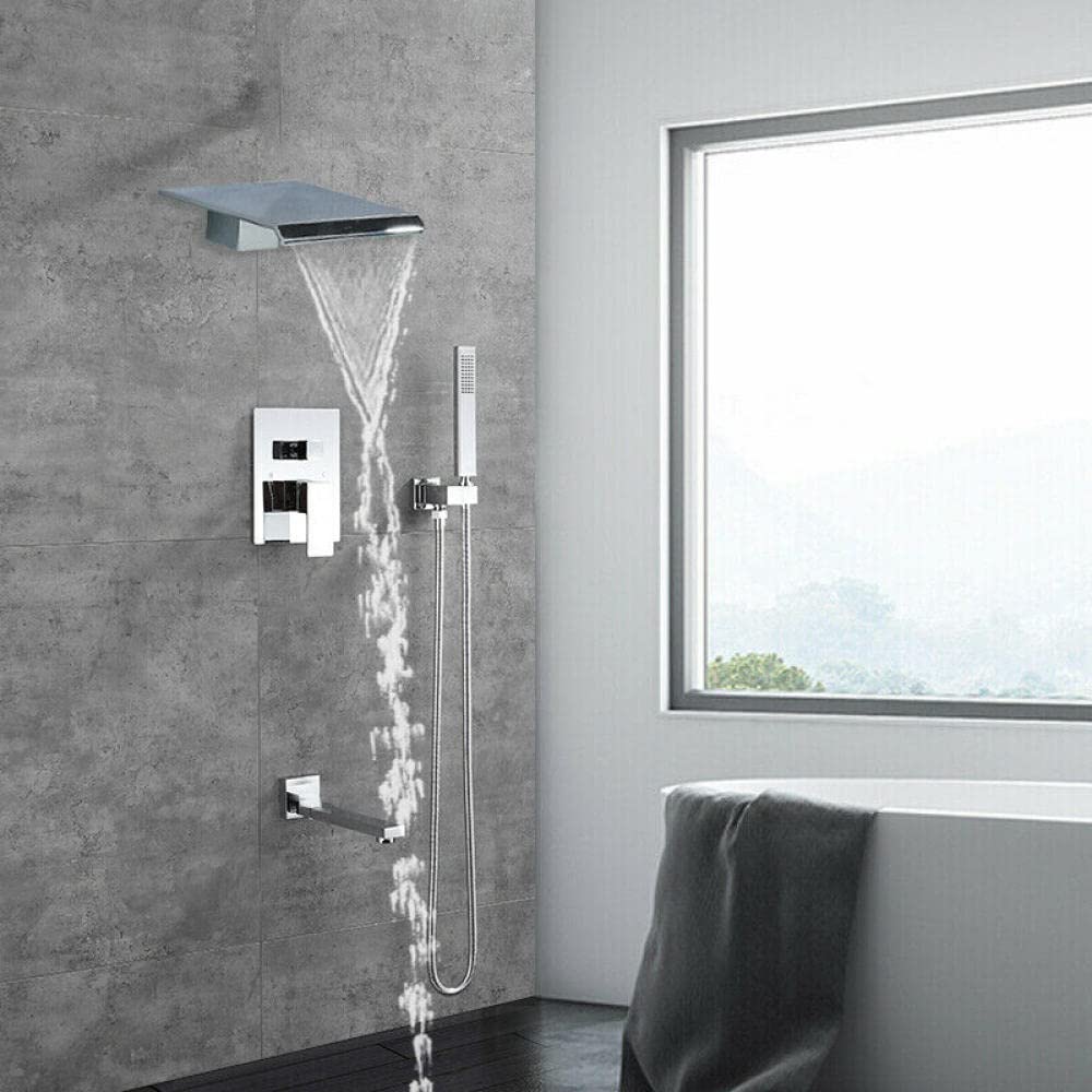 Ensemble de robinet de baignoire à effet pluie pour rénovation douche chrome