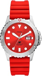 Men's Blue Quartz Stainless Steel and Silicone Three-Hand Watch, Color: Silver, Red (Model: FS5997), Red